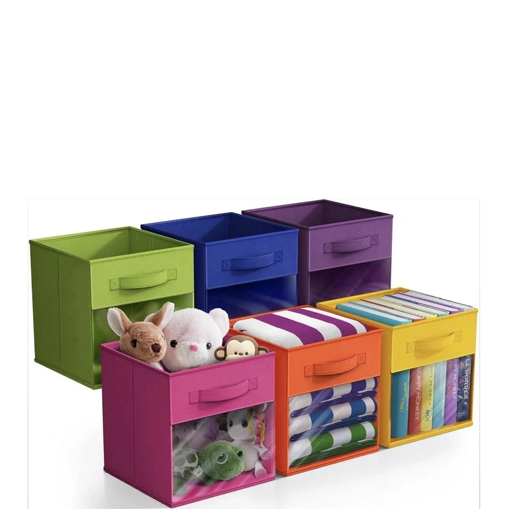 Sorbus 11 Inch Storage Bins With Clear Windows 6 Foldable Baskets For Organizing